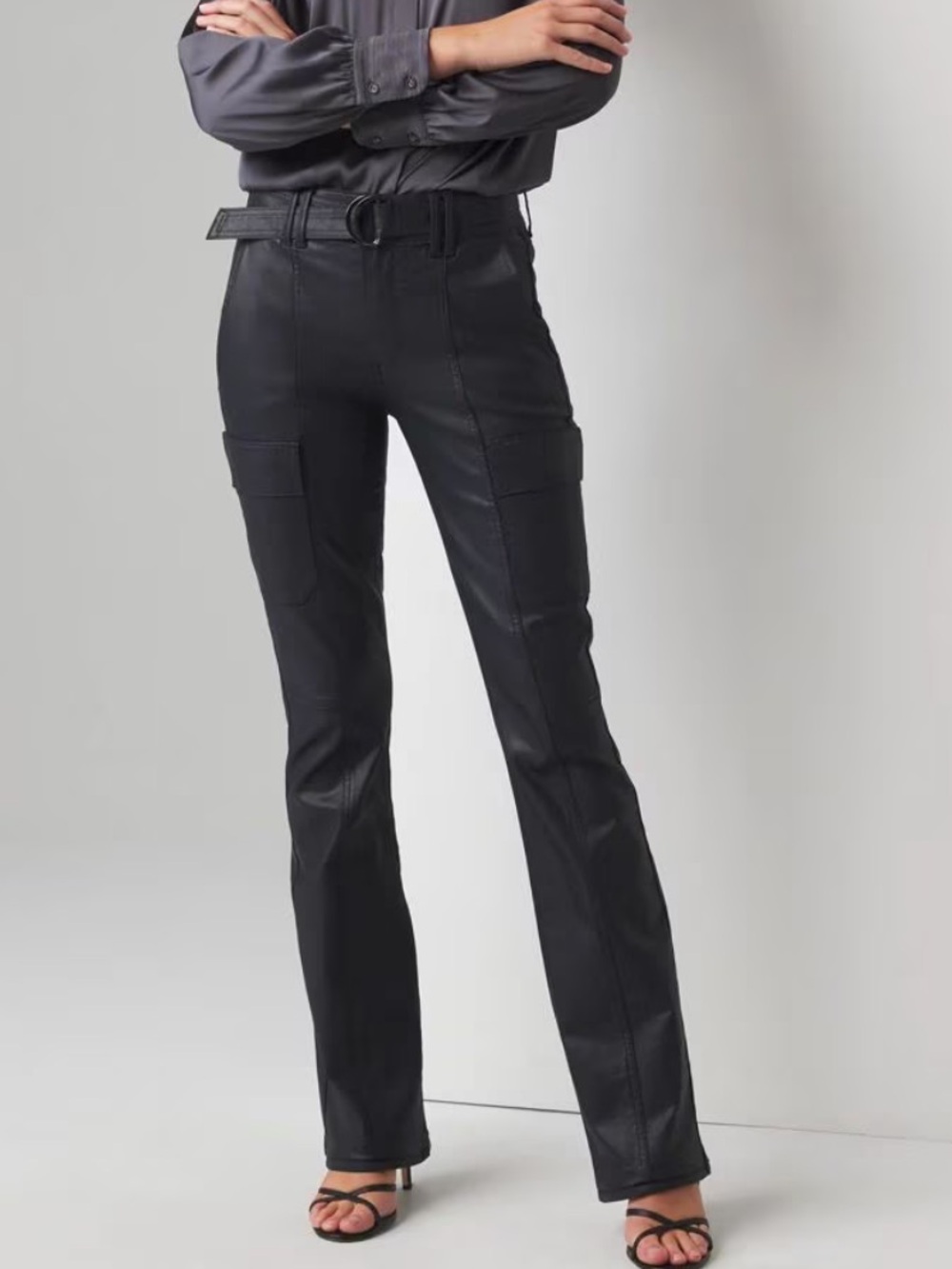 WHBM High-Rise Coated Cargo Bootcut Jean